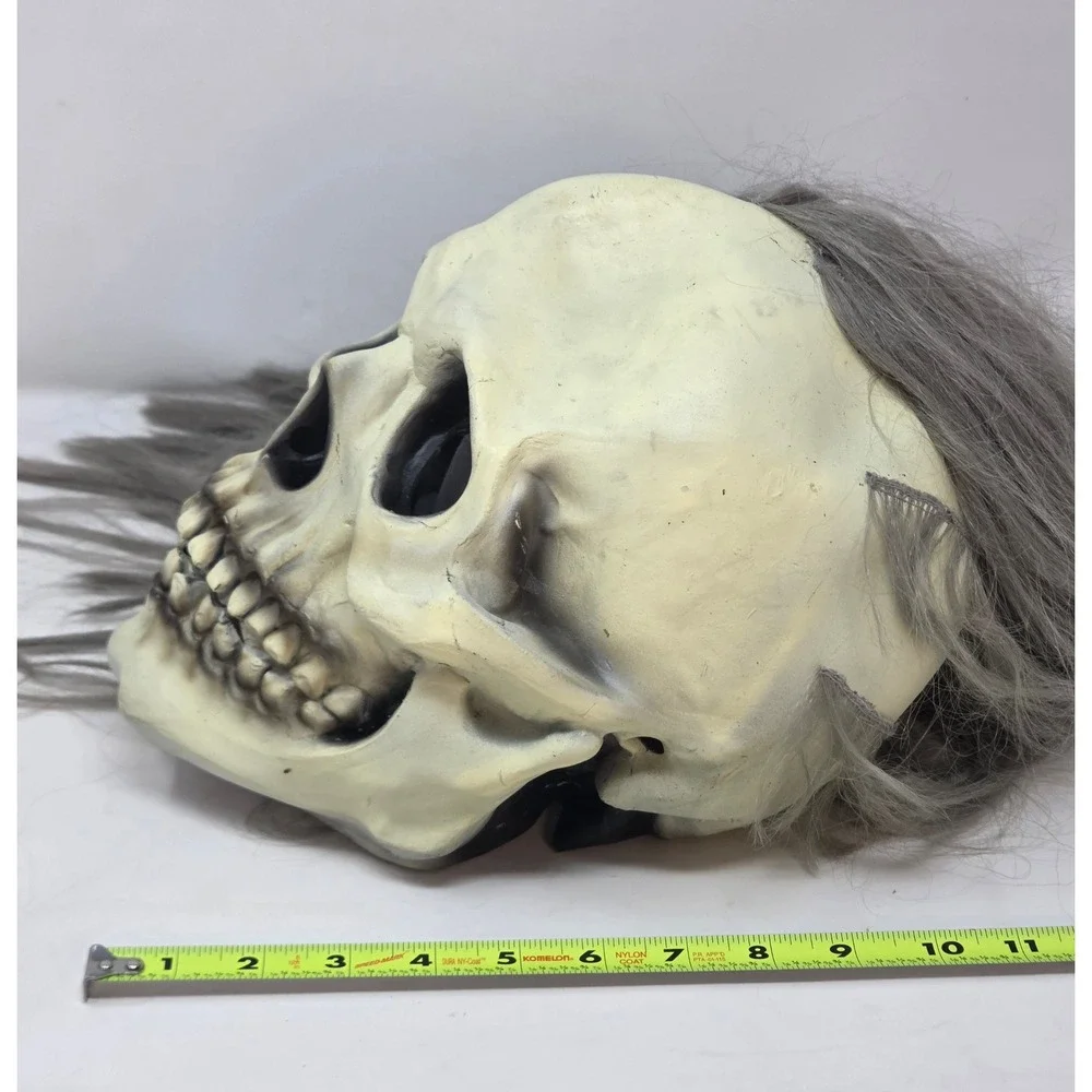 Vintage 1997 Paper Magic Group Skull Mask Grey Hair Halloween Horror Prop 97